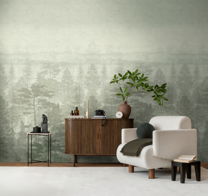 77069-1 Панно AS Creation 159*280, Олени в туманном лесу